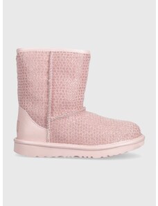 Dětské kožené sněhule UGG KIDS CLASSIC IIEL HEARTS růžová barva