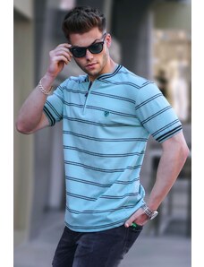 Madmext Mint Green Striped Polo Men's T-Shirt 5874