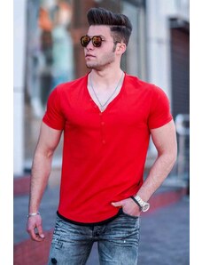 Madmext Red Men's T-Shirt with Buttons 4490