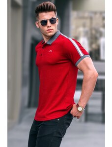 Madmext Burgundy Sleeve Stripe Polo Neck T-Shirt 5888