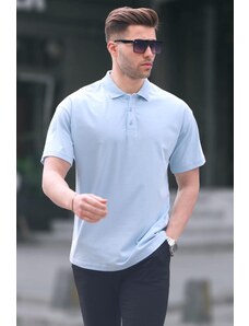 Madmext Men's Blue Polo Neck Basic T-Shirt 6126