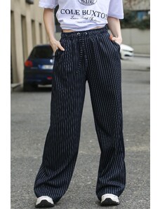 Madmext Navy Blue Striped Oversize Women's Pants
