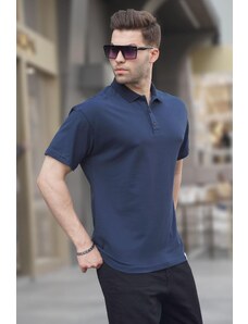 Madmext Navy Blue Polo Neck Men's Basic T-Shirt 6126