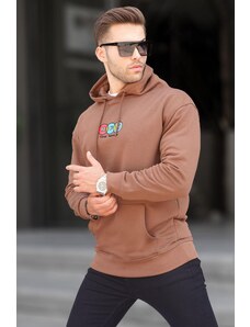 Madmext Men's Brown Hoodie with Embroidery Sweatshirt 6145