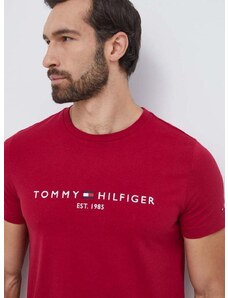 Bavlněné tričko Tommy Hilfiger vínová barva, s aplikací