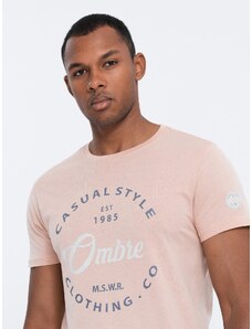 Ombre Clothing Pánské bavlněné tričko s potiskem - světle růžové V3 S1752
