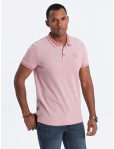 Ombre Clothing Pánská melanžová polokošile s kontrastním límečkem - růžová V2 S1618