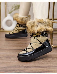 MSMG Royalfashion Dámské nazouvací boty a'la snow boots ve světle hnědé barvě Vevnose - Hnědá || Světle hnědá