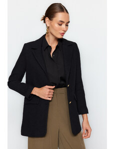 Trendyol Black Tweed Regular Lined Woven Blazer Jacket with Metal Buttons
