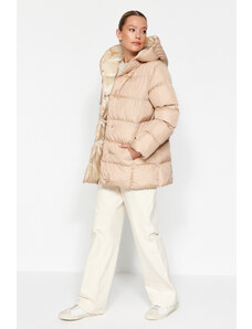 Trendyol béžová oversized nafukovací bunda s kapucí