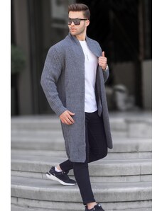 Madmext Anthracite Standing Collar Long Knitwear Cardigan with Pocket 6816