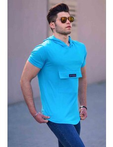 Madmext Men's Blue Hooded T-Shirt 4611