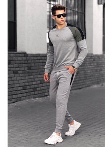 Madmext Gray Men's Tracksuit With Striped Shoulders 4670
