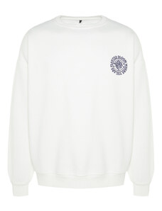 Trendyol Ecru Oversize/Wide Cut Floral Embroidered Cotton Sweatshirt with Fleece Inside