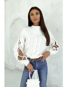 Dámský pletený svetr s příměsí vlny MMK Premium 2252 bílý