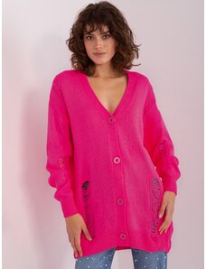 BASIC NEONOVĚ RŮŽOVÝ KARDIGAN S KNOFLÍKY --FLUO PINK Tmavě růžová