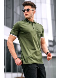 Madmext Khaki Green Plain Polo Collar Men's T-Shirt