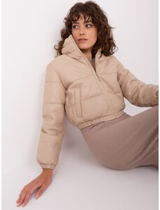 Fashionhunters Béžová krátká zimní bunda s prošíváním