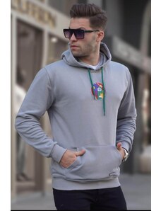 Madmext Dyed Gray Back Printed Hooded Sweatshirt 6040