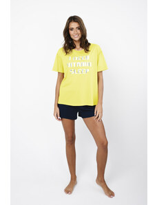 Italian Fashion Dámské pyžamo Sidari, krátký rukáv, krátké kalhoty - žlutá/námořnická modrá