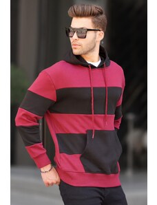 Madmext Maroon Men's Hoodie, Striped Sweatshirt 6144