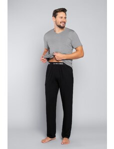 Italian Fashion Pánské pyžamo Dallas, krátký rukáv, dlouhé kalhoty - melanž/černá