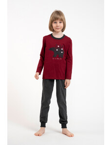 Italian Fashion Chlapecké pyžamo Morten, dlouhý rukáv, dlouhé kalhoty - vínová/tmavá melanž