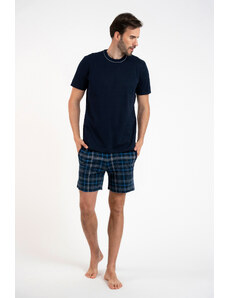 Italian Fashion ***Pánské pyžamo Ruben, krátký rukáv, krátké kalhoty - tmavě modrá/potisk