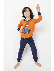 Italian Fashion Chlapecké pyžamo Remek, dlouhý rukáv, dlouhé nohavice - oranžová/námořnická modrá