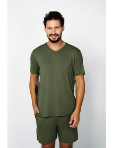 Italian Fashion Pánské pyžamo Dallas, krátký rukáv, krátké kalhoty - khaki