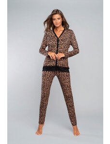 Italian Fashion Pyžamo Panther s dlouhým rukávem, dlouhé kalhoty - béžový potisk