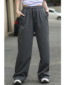 Madmext Anthracite Striped Oversized Women's Pants