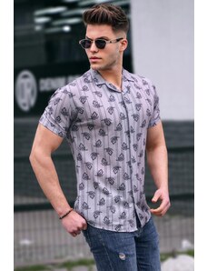 Madmext Gray Short Sleeve Patterned Men's Shirt