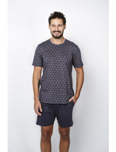 Italian Fashion Pánské pyžamo Ricardo, krátký rukáv, krátké kalhoty - potisk/námořnická modř