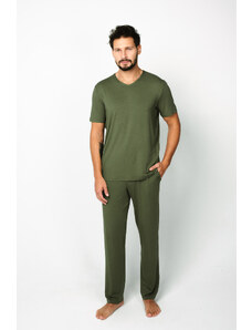 Italian Fashion Pánské pyžamo Dallas, krátký rukáv, dlouhé kalhoty - khaki