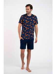 Italian Fashion Pánské pyžamo Witalis, krátký rukáv, krátké kalhoty - potisk/námořnická modř