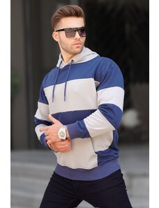 Madmext Navy Striped Hoodie Men's Sweatshirt 6144