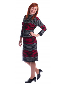 Kulpa K23-202-05 - dámské šaty barevné pruhy šedočervené