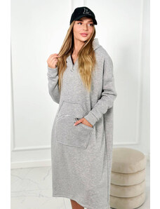 K-Fashion Zateplené šaty s kapucí šedý