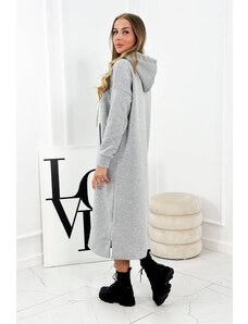 K-Fashion Dlouhé šaty s kapucí šedý