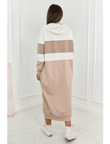 K-Fashion Trikolorní šaty s kapucí ecru +tmavě béžová + světle béžová