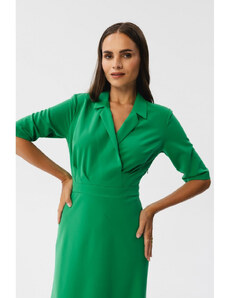 S348 Plášťové šaty se zavinovací přední částí a límečkem - zelené