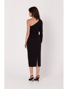 K179 Pouzdrové šaty na jedno rameno - černé