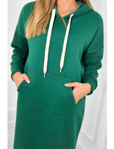 K-Fashion Dlouhé šaty s kapucí zelený