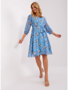 Fashionhunters Modré oversize šaty s květinovým potiskem