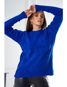 K-Fashion Svetr nasazený přes hlavu s módní vazbou chrpa modrá