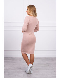 K-Fashion Žebrovaný svetr šaty pudrově růžové
