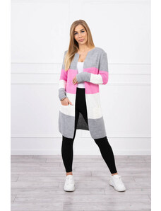 K-Fashion Šedý + světle růžový pruhovaný svetr