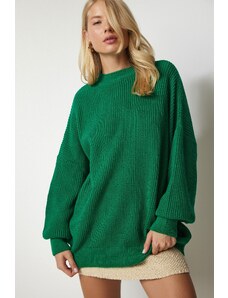 Happiness İstanbul Dámské tmavě zelené oversize základní pletený svetr