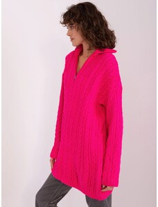 Fashionhunters Fluo růžový dámský svetr s kabely